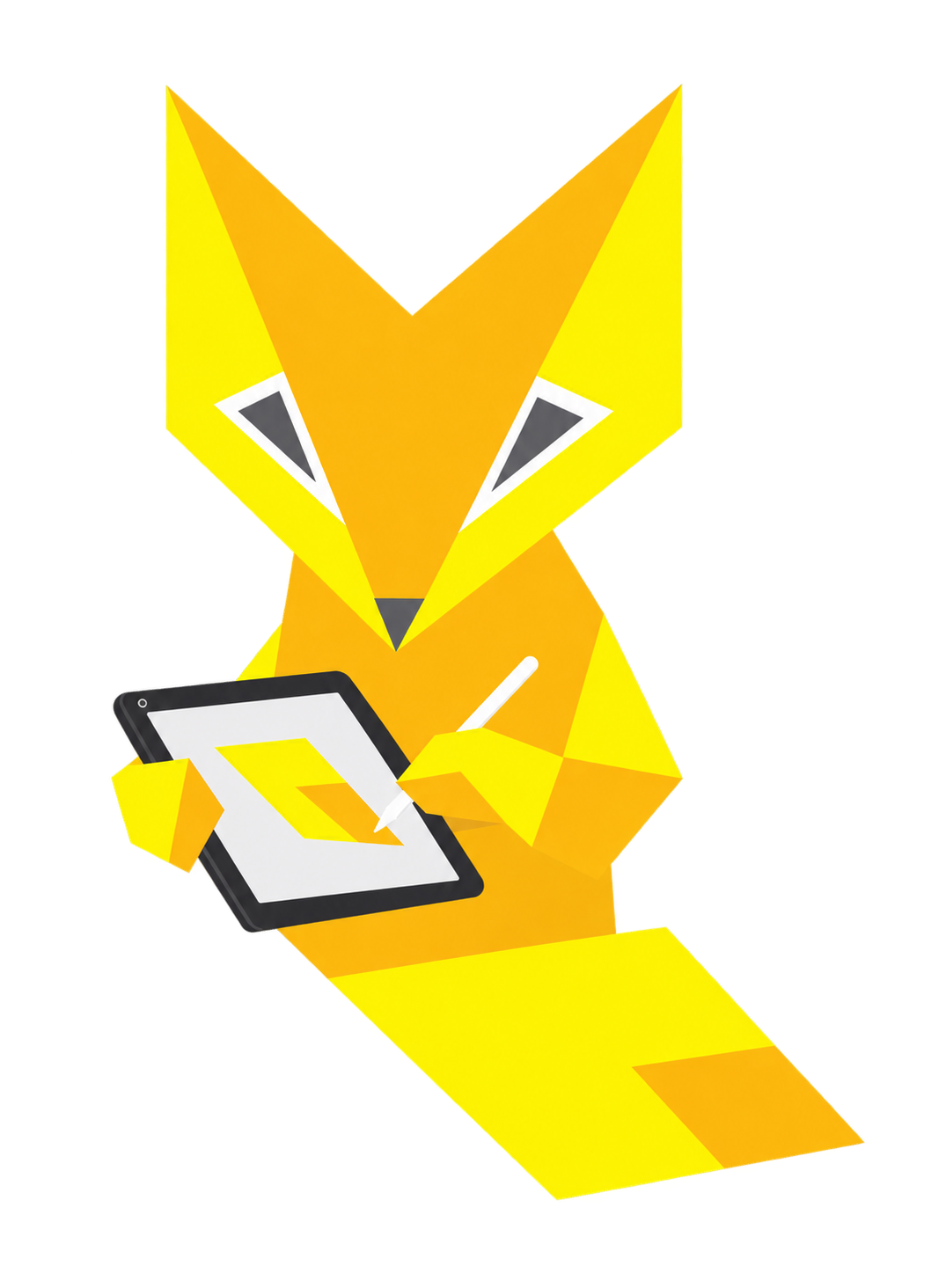 Liška Yellow Shapes kreslí návrh na iPadu